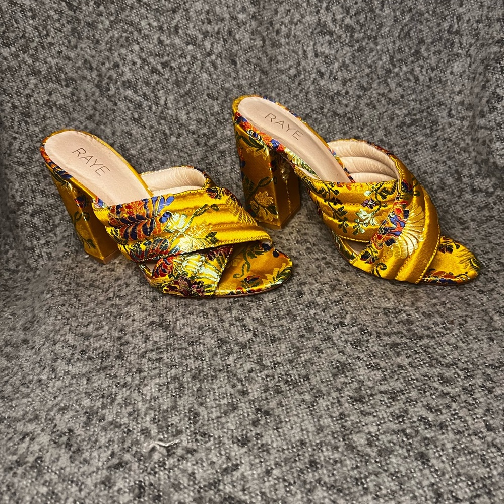 Raye Women's Yellow Floral Heeled Mules
